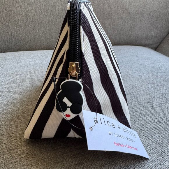 Alice + Olivia x Fabfitfun Pencil Make-up Pouch  Stripe Black New - Picture 2 of 10